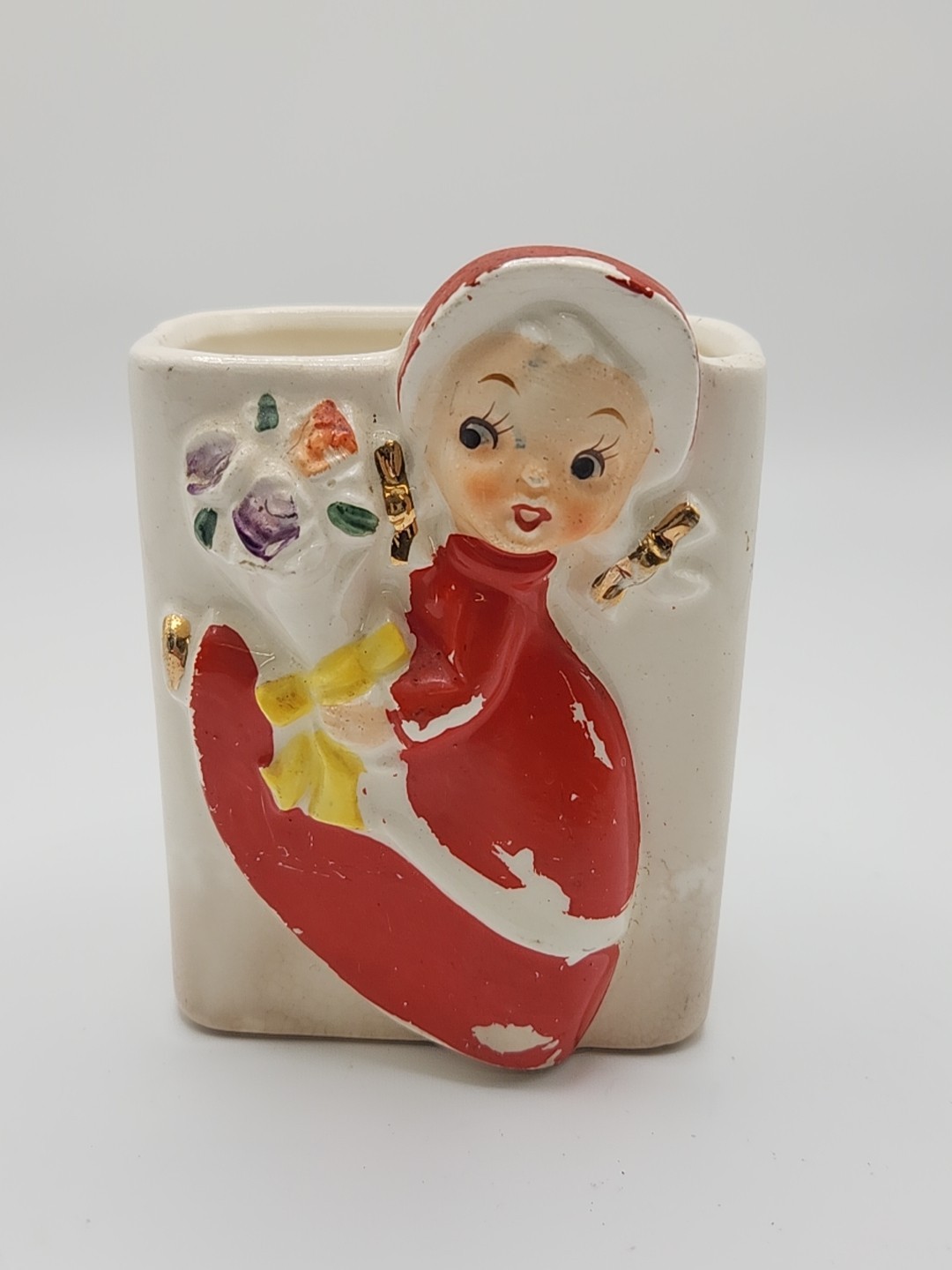 RARE Vintage Rare Relpo Ceramic Christmas Girl  Planter Vase Holder 970B