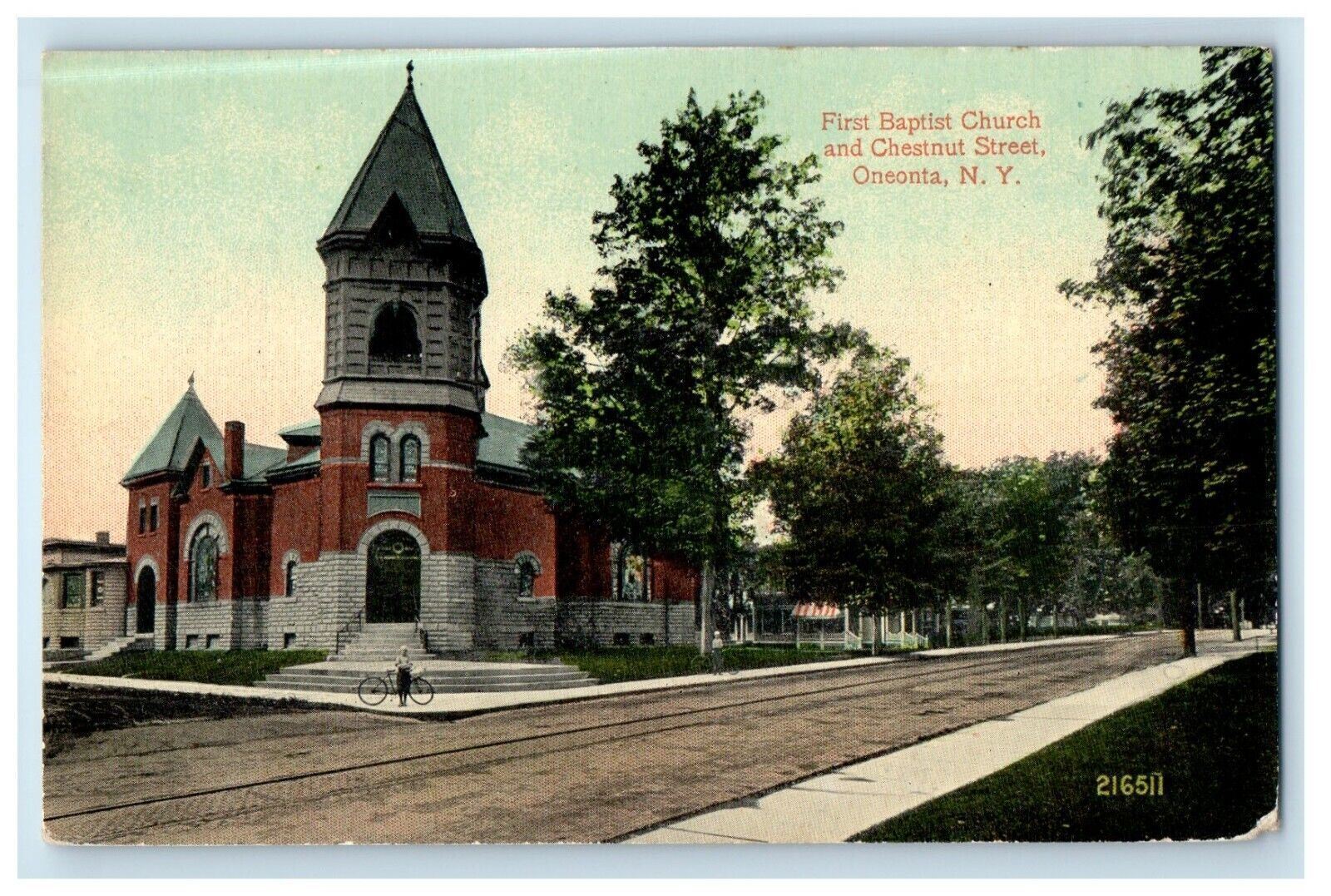 c1910\'s First Baptist Church And Chestnut Street Oneonta New York NY Postcard