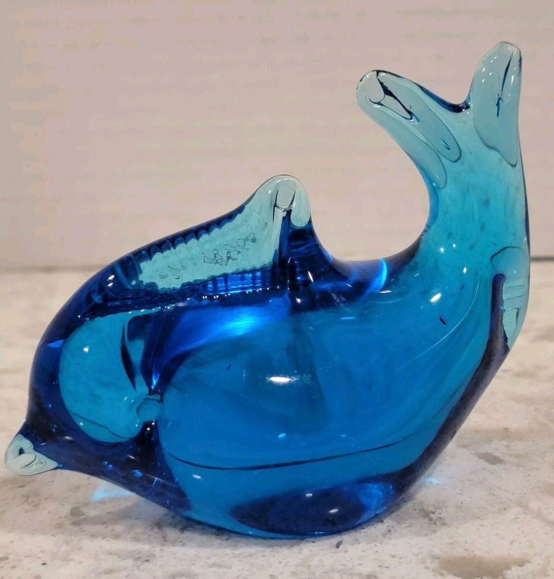 Dolphin Paperweight Sea Blue Art Glass Hand Blown Figurine