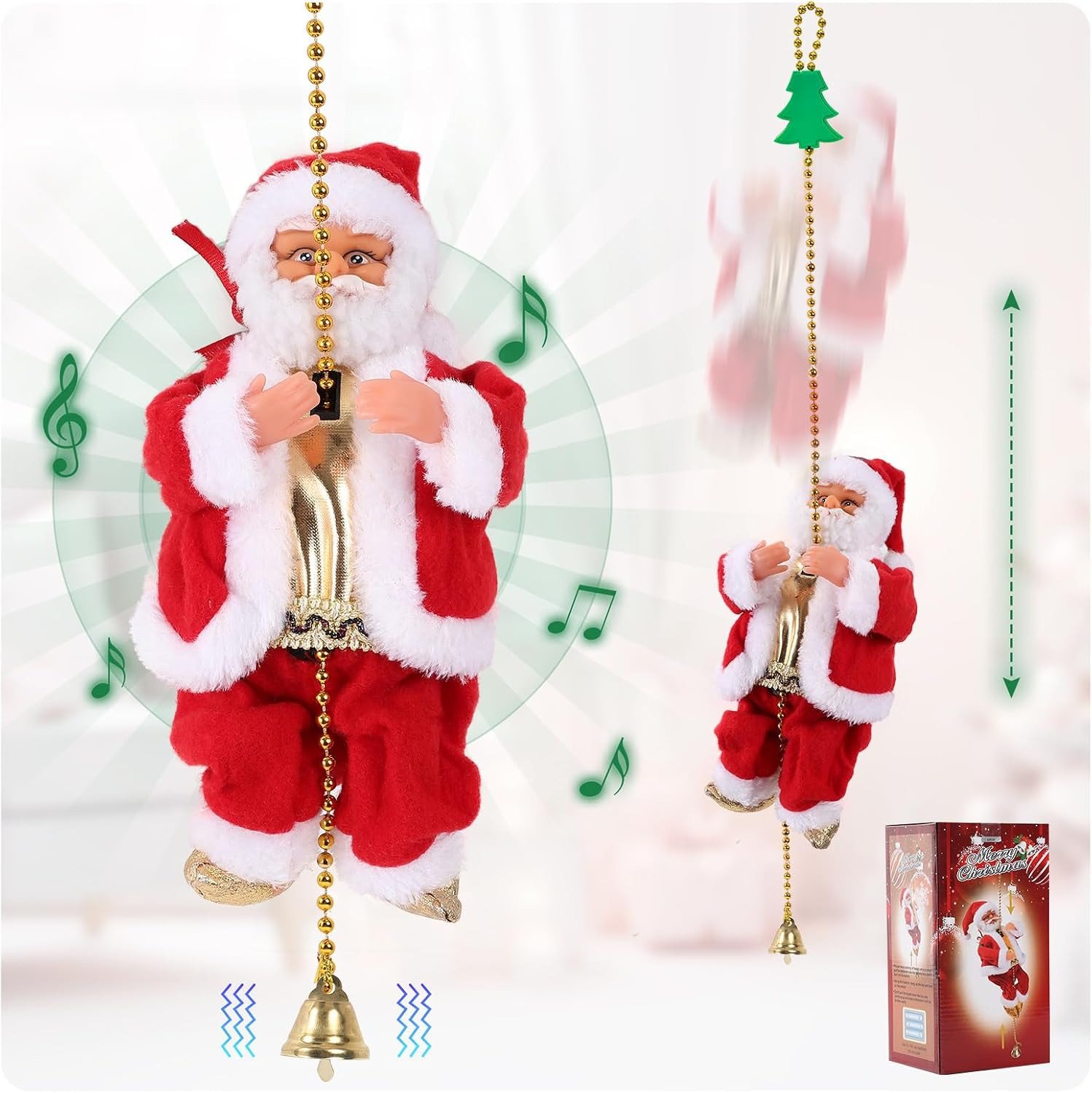 Climbing Santa on Rope, 3-Mode Musical Animated Santa Claus