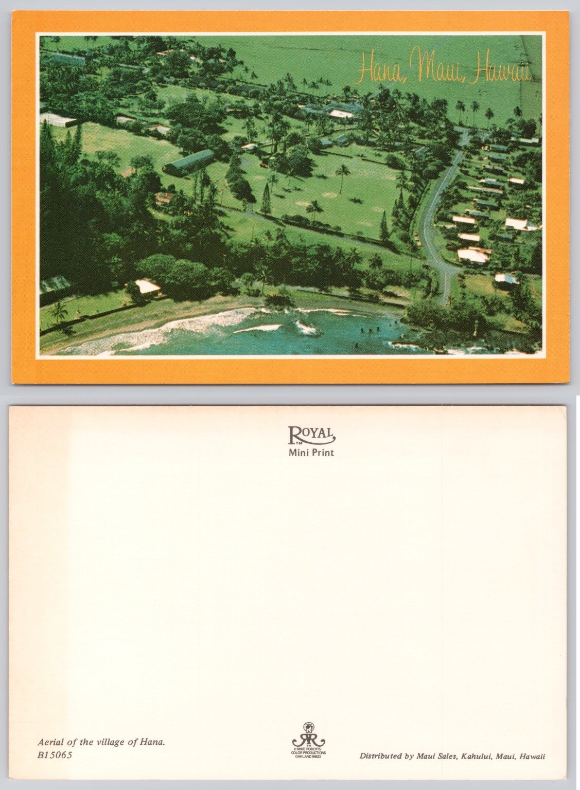 Vintage Postcard Hana Maui Hawaii Aerial View Royal Mini Print Beach Coast