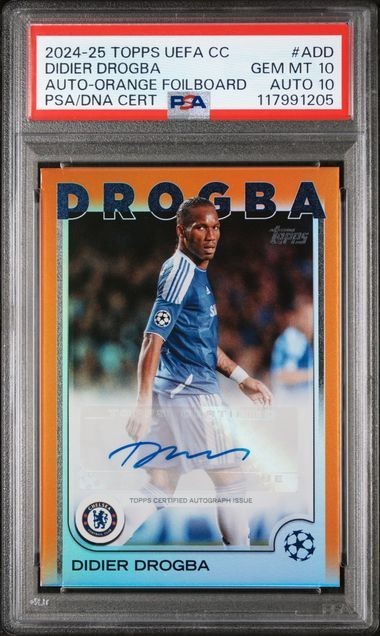 Didier Drogba Topps UEFA CC 2024/25 Auto Orange 03/25 PSA 10 Auto 10 Card