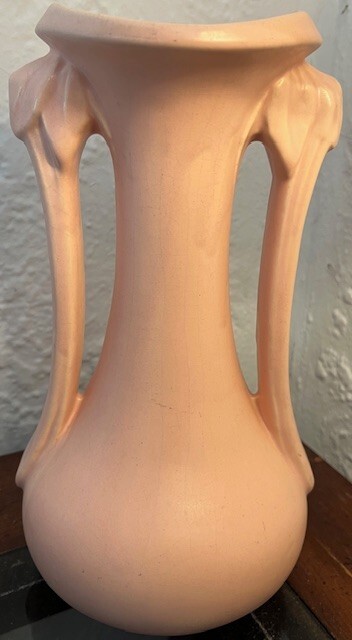Elegant McCoy Art Deco Two-Handled Vase, Salmon Pink, Vintage 1941, EVC