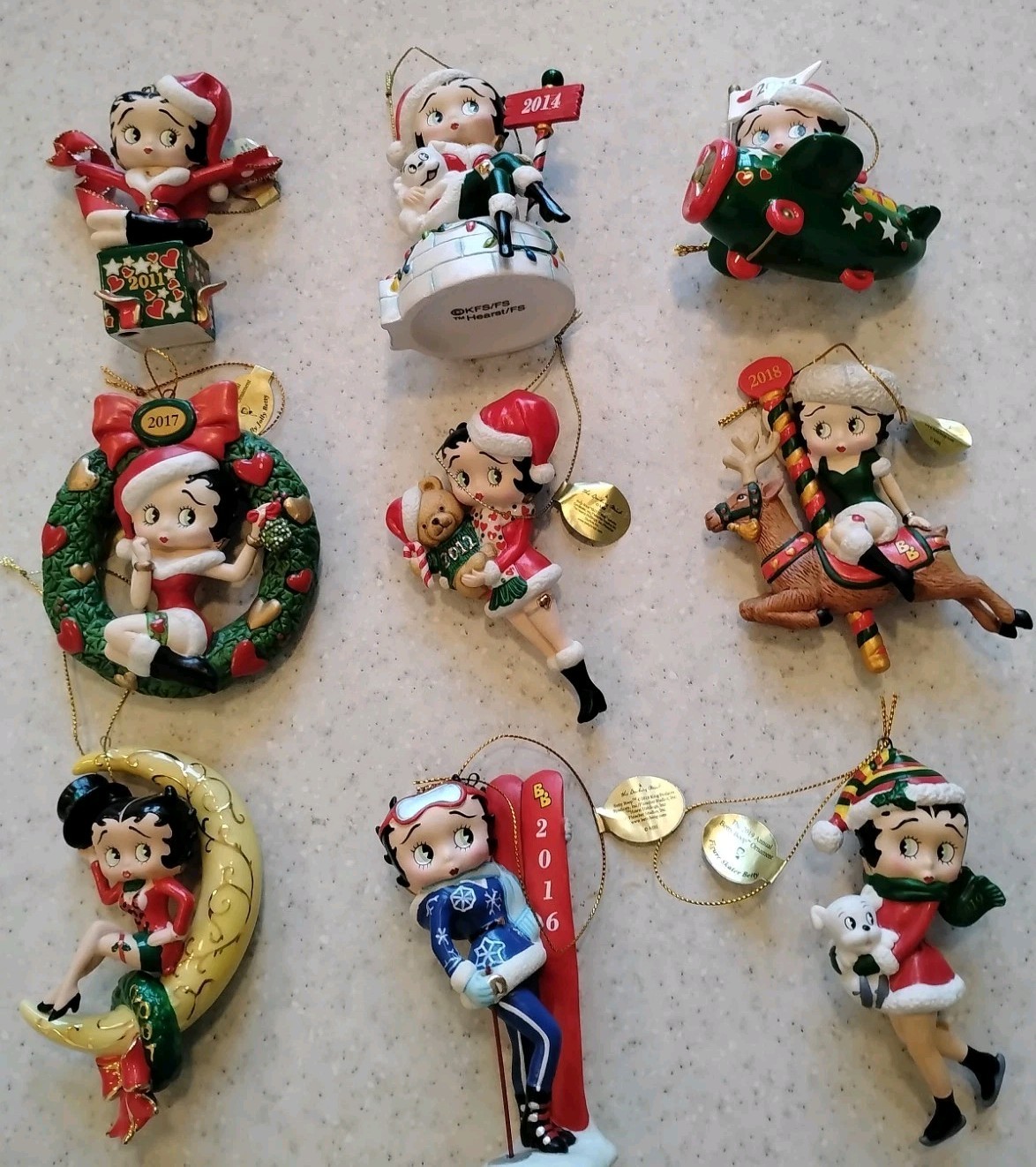 DANBURY MINT BETTY BOP  CHRISTMAS ORNAMENTS LOT OF 9