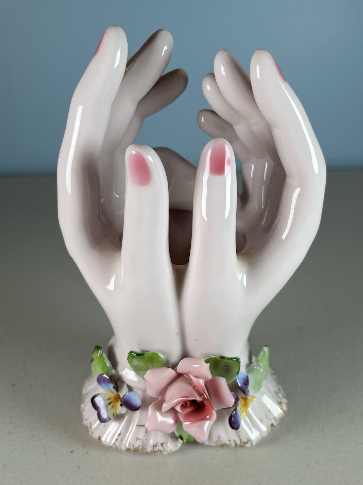 Vintage L\'Amour China Hand Painted Lady\'s Hands Porcelain Holder Vase from Japan