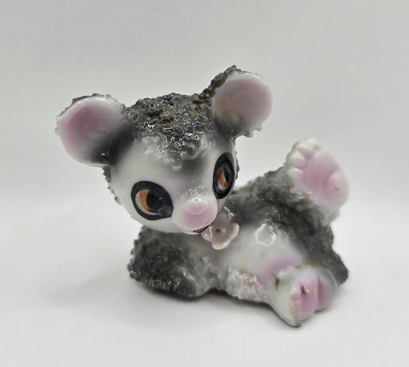 Vintage Japan Baby Koala Bear Figurine Resin Big Eyes Pink Paws Miniature