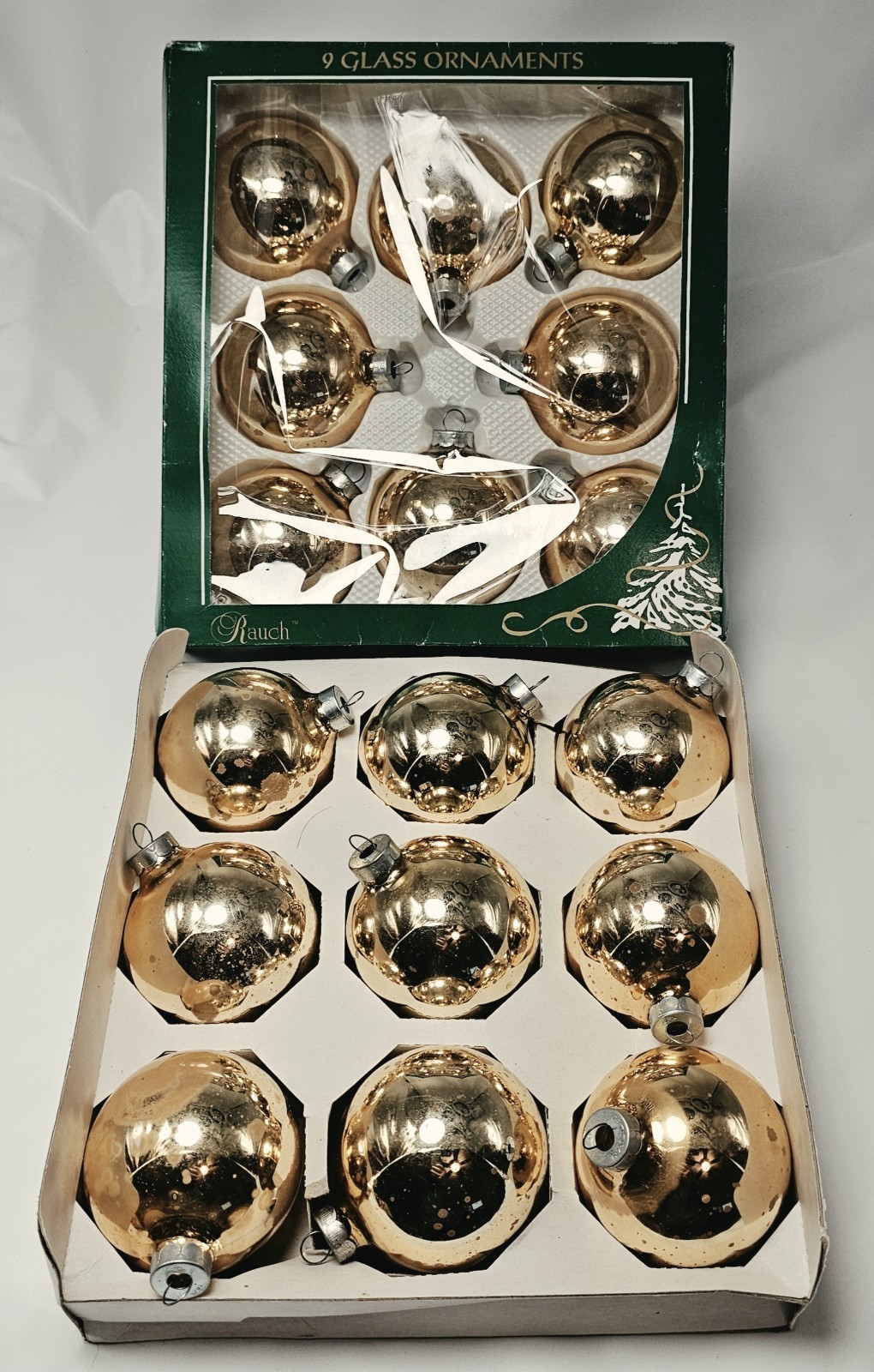 Vintage Pyramid Rauch Gold Mercury Glass Christmas Ball Ornaments Set of 17  USA