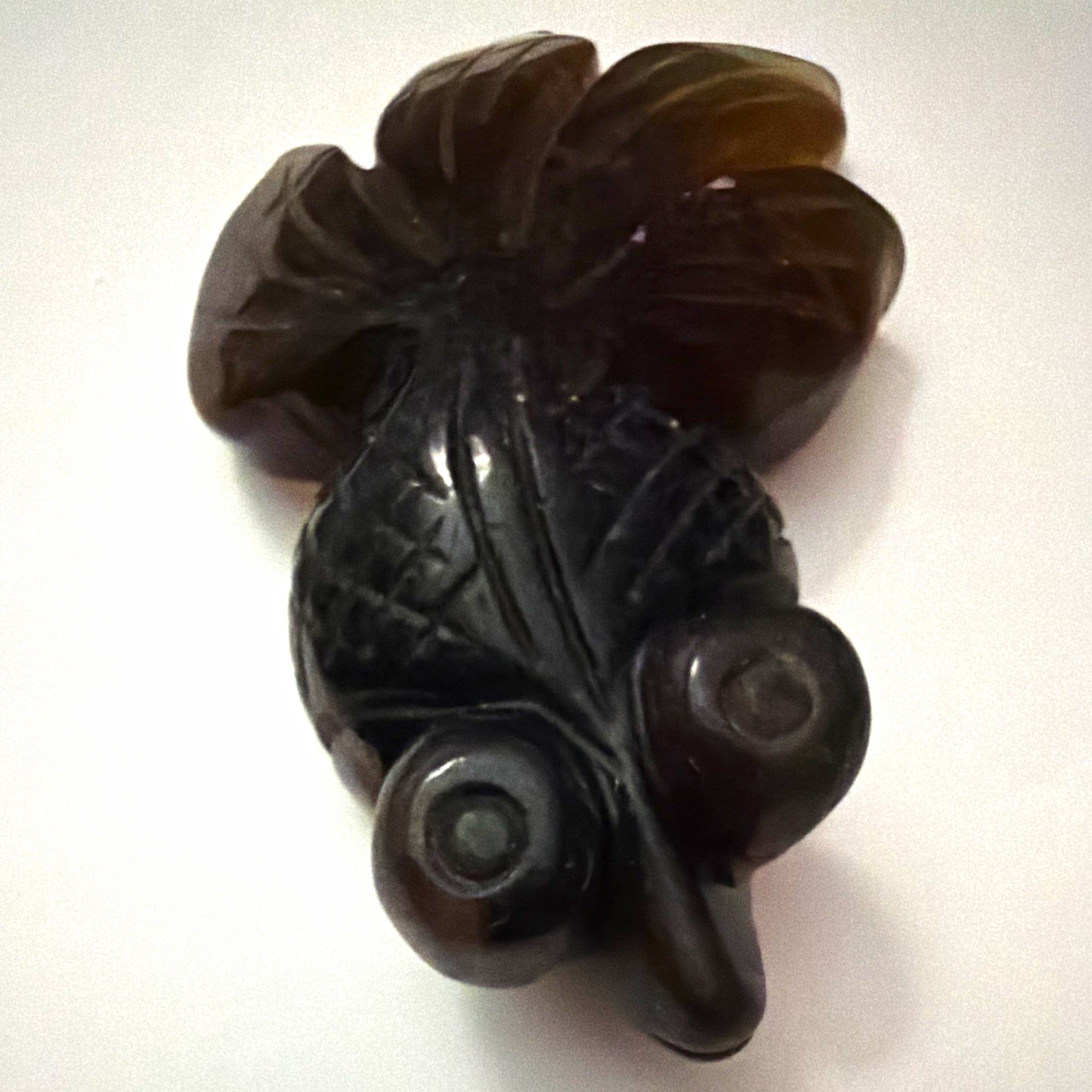 Carved Stone Fish Figurine Dark Brown Black Stone-Look Carving Approx. 4 in