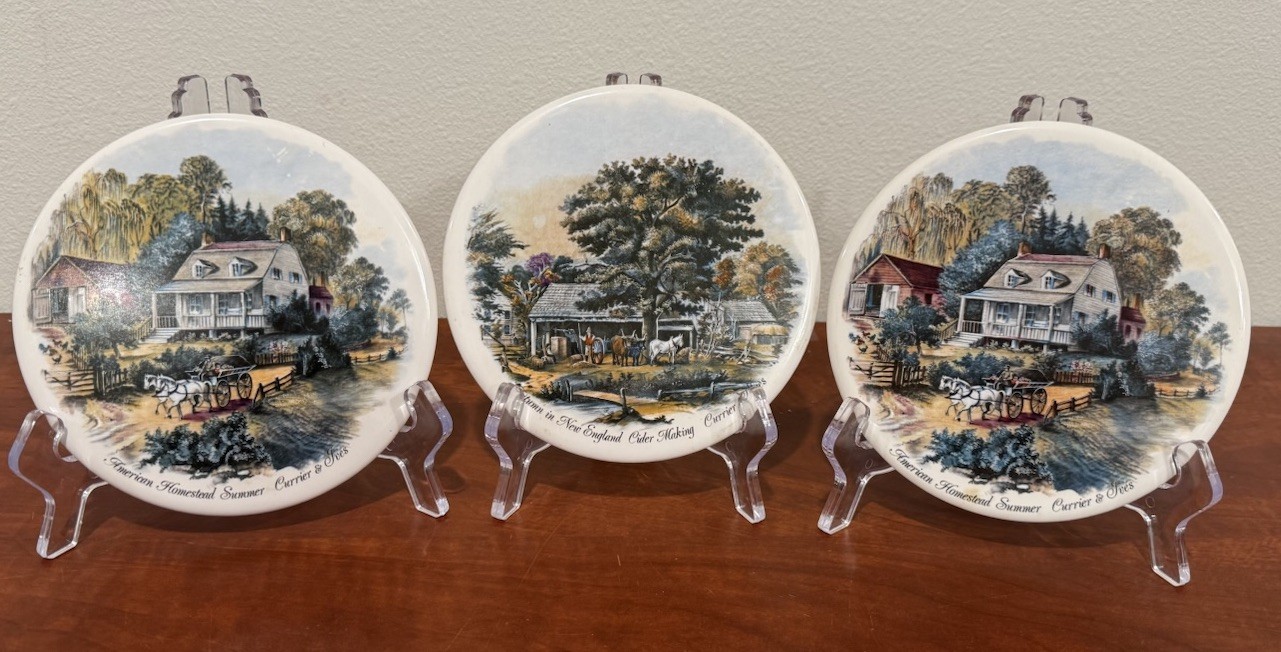 3 Currier & Ives 6” Round Decorative Mid States Tiles 6️⃣📏