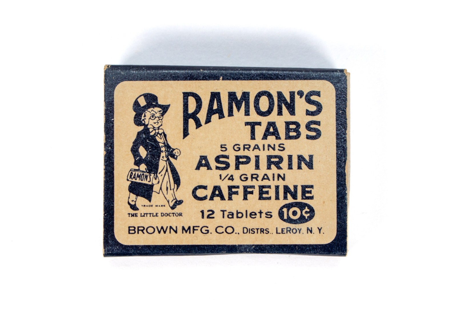 Vintage Medicine Aspirin Box Ramon's Tabs Little Doctor Brown Mfg Co 1940s EMPTY