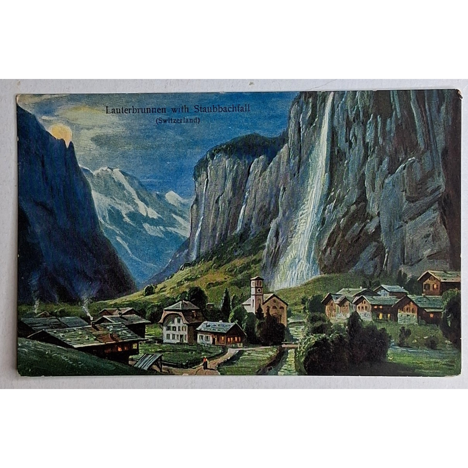Lauterbrunnen Switzerland Staubbach Falls Artist German Art Vintage Postcard UNP