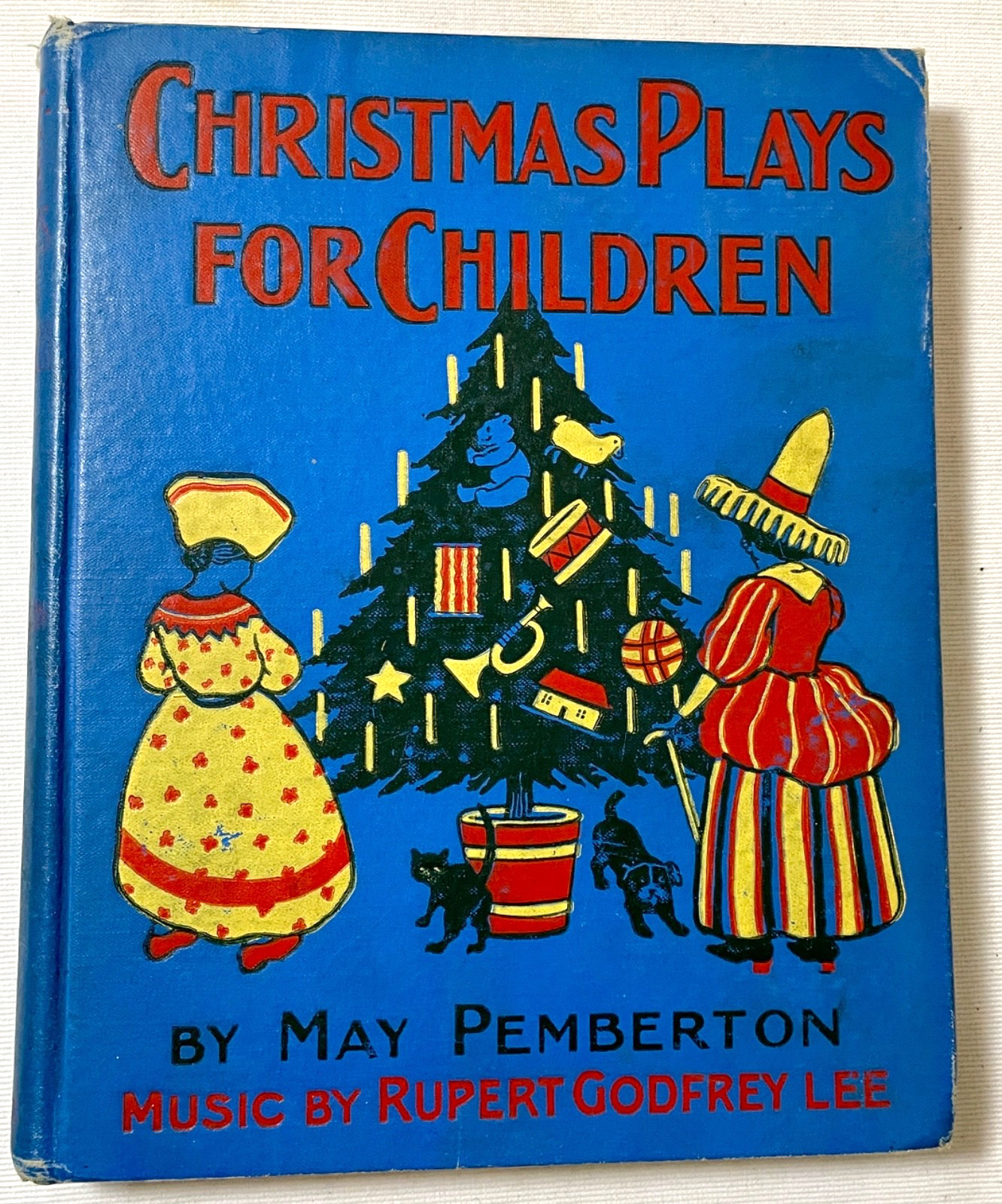 Antique Christmas Illustrated Book 1915 Pictorial Binding Children's Plays Decor