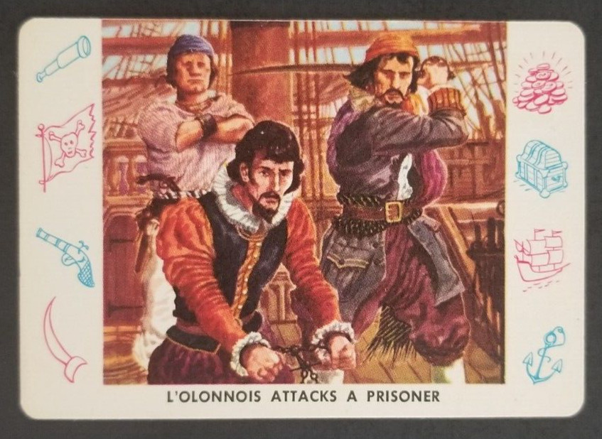 Vintage 1958 L\'Olonnois Attacks Prisoner Cardo Leaf Card #P8 (NM)