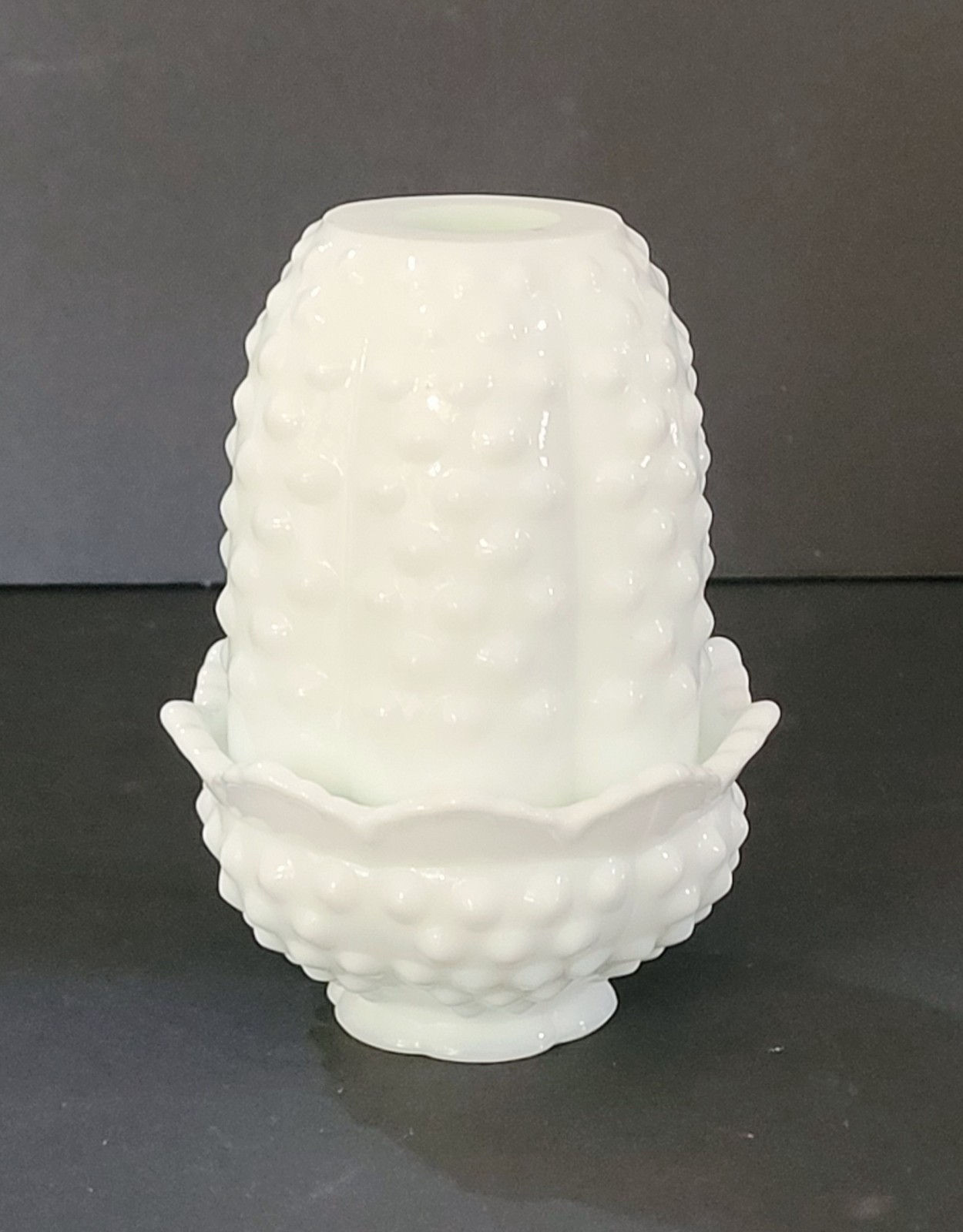 Vintage Fenton Hobnail White Milk Glass FAIRY LAMP Candle Holder 4’5”