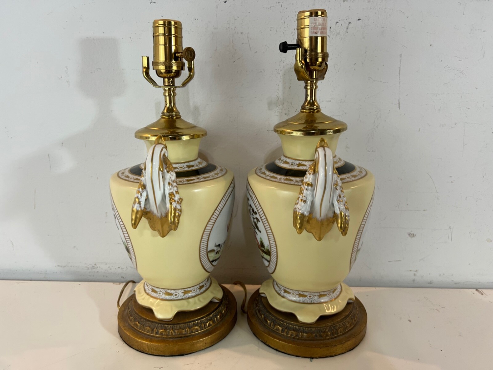 Vintage Pair of Chelsea House Converted Ceramic Urn Table Lamps w/ Phoenix Dec.