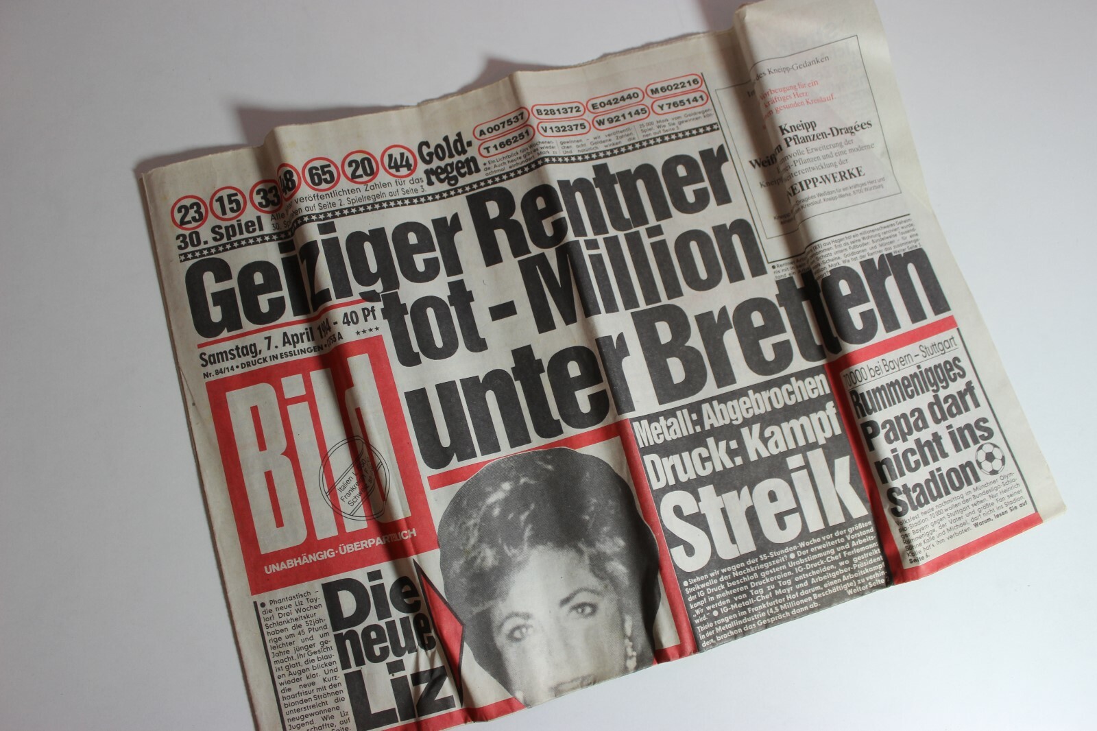 Bildzeitung 07.04.1984 April 7.4.1984 36. 37. 38. 39. 40th Birthday 