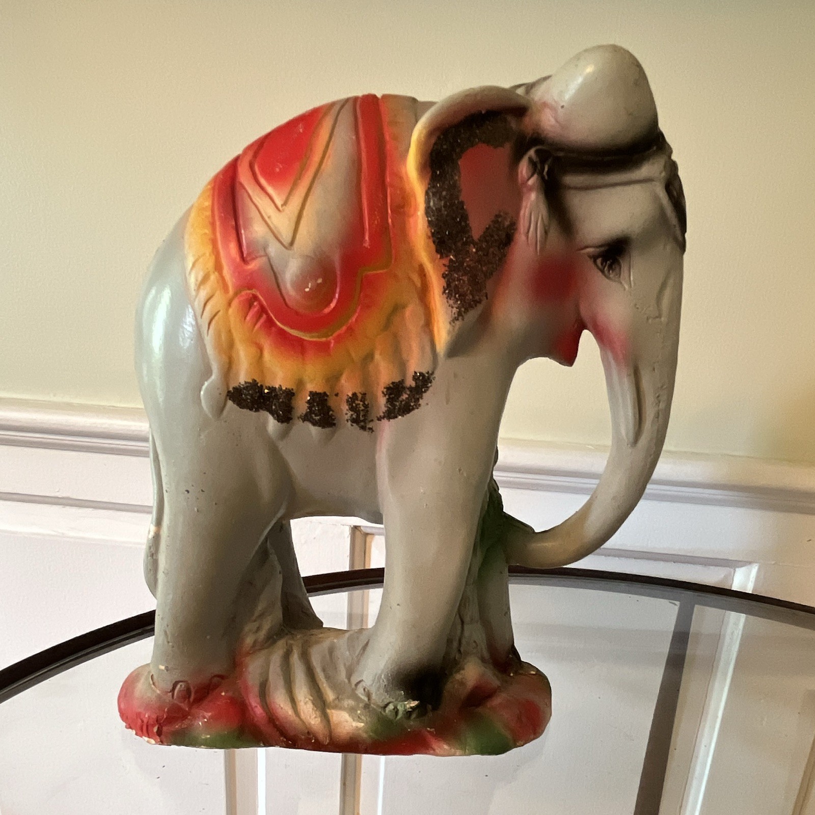 vintage carnival chalkware elephant figurine, 1920s-1940s