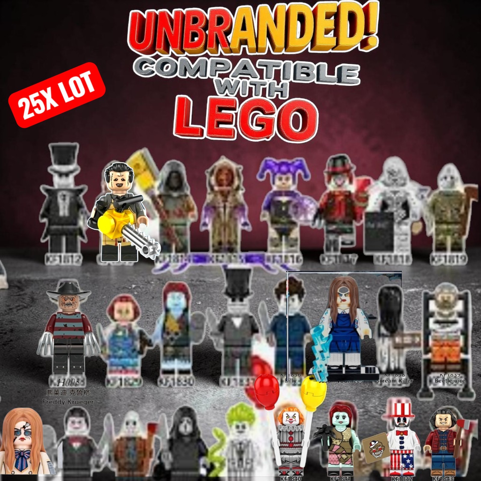 25x Horror Movie Custom Minifigures Lot Jason Freddy Chucky 