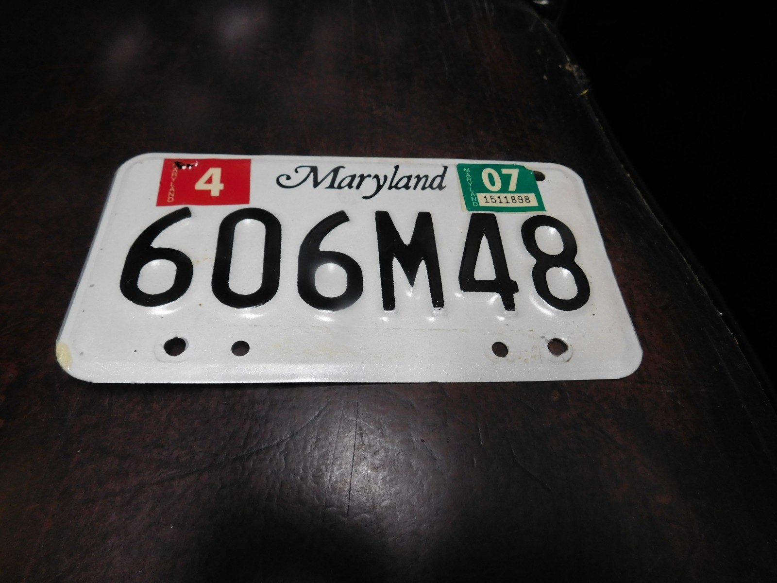 Maryland License Plate Tag MD 606M48 - 2007 Motorcycle