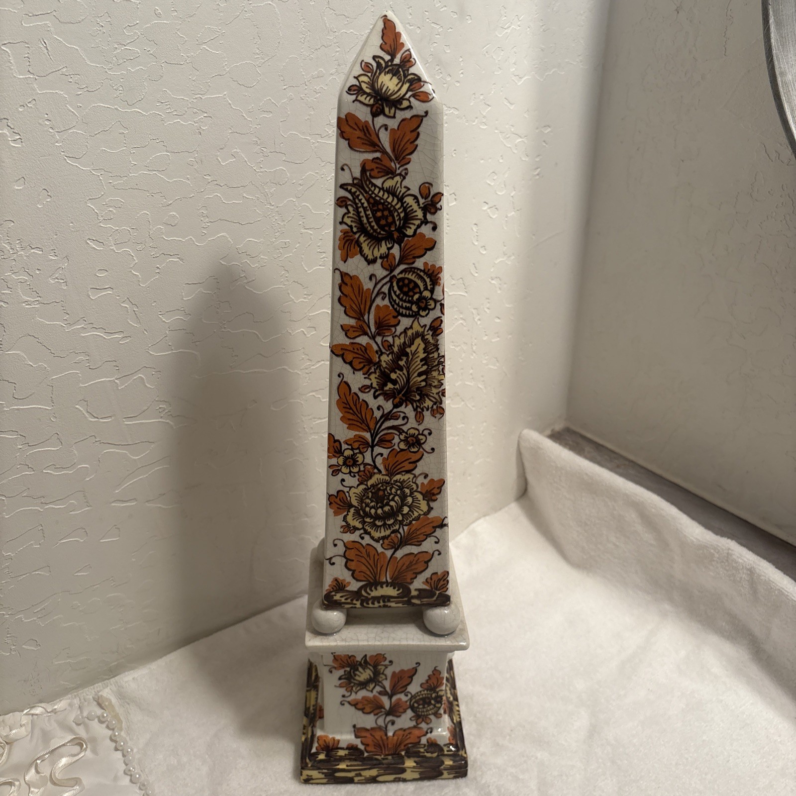 Hollywood Regency Hand Painted Majolica Obelisk - Italy - Circa 1970\'s