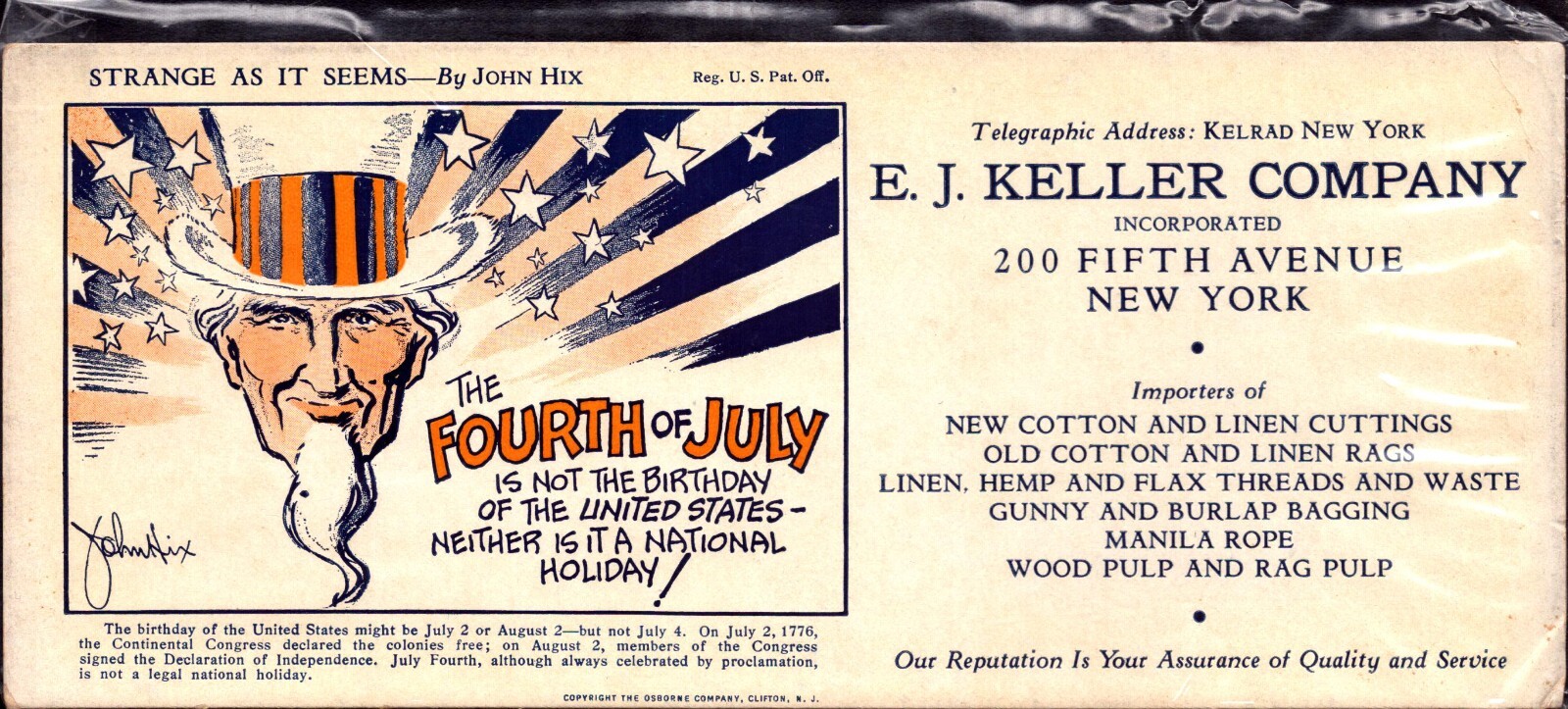 Vintage E.J. Keller Co. - NYC Ink Blotter - Uncle Sam