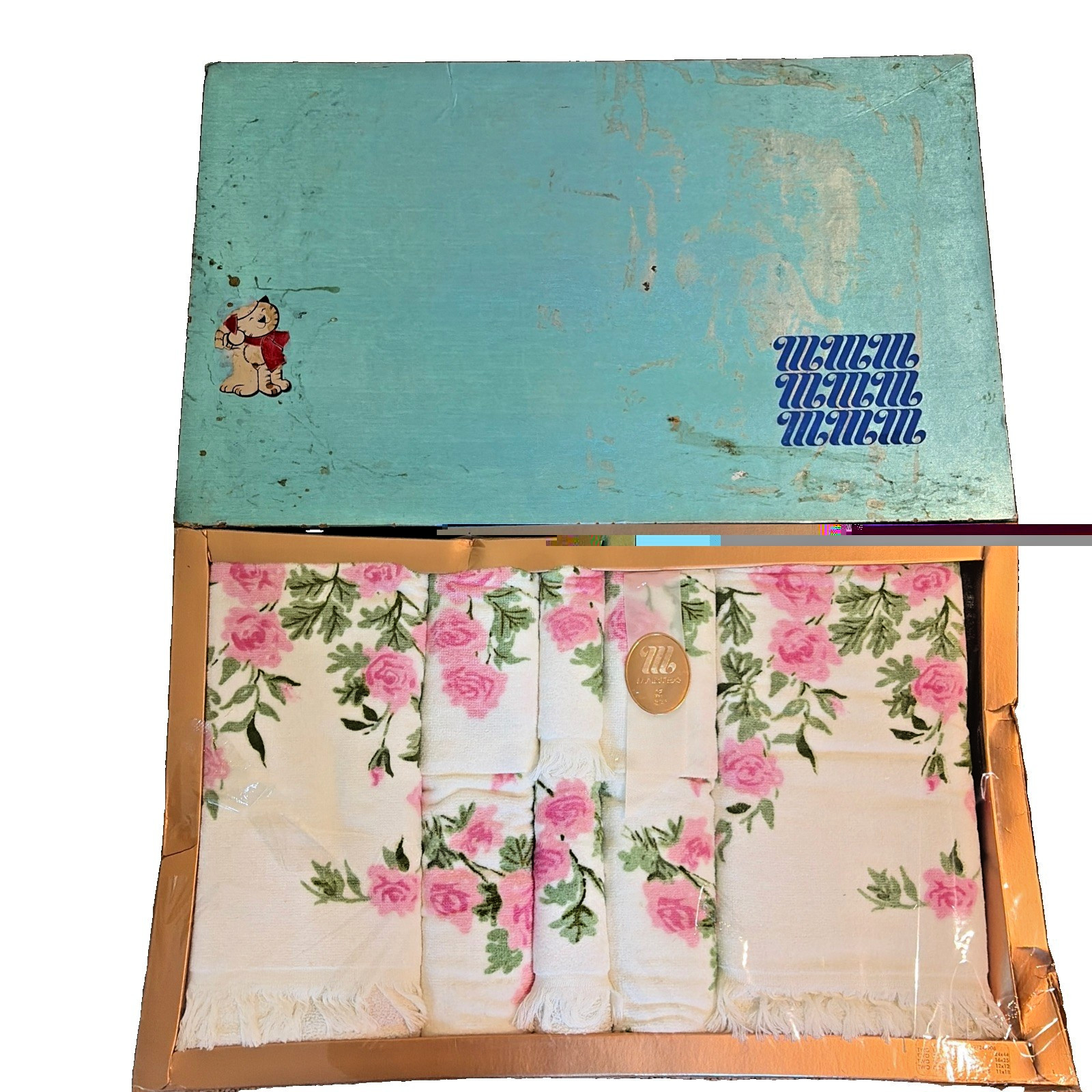 Vintage Martex 8 Piece Bath Towel Set Pink Floral Groovy 1970’s New in  Gift Box