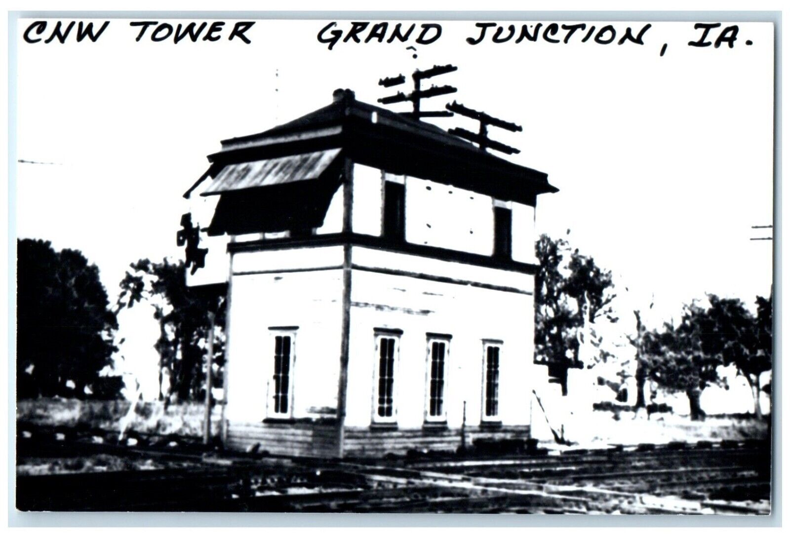 c1960's CNW Tower  Grand Junction Iowa Train Depot Station RPPC Photo Postcard