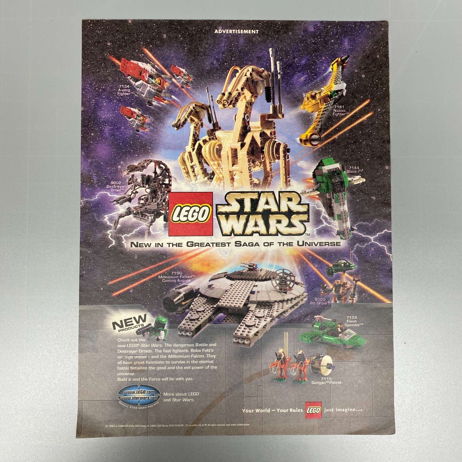 STAR WARS LEGO MILLENNIUM FALCON NABOO FIGHTER DROID 2000 VINTAGE RETRO ADVERT