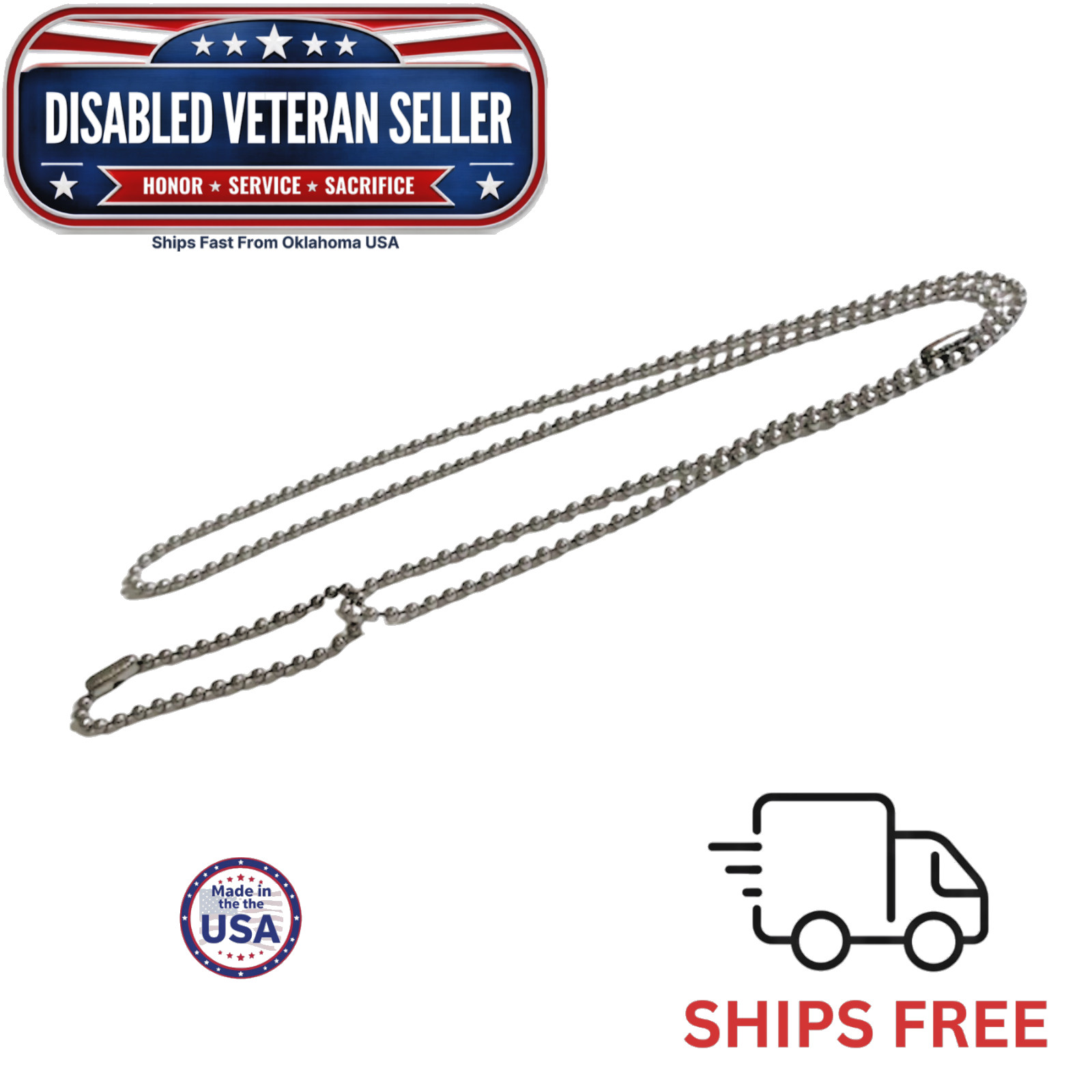 US Military Issue Premium Stainless Steel Dog Tag Chain Set (24 in. & 4.5 in.)