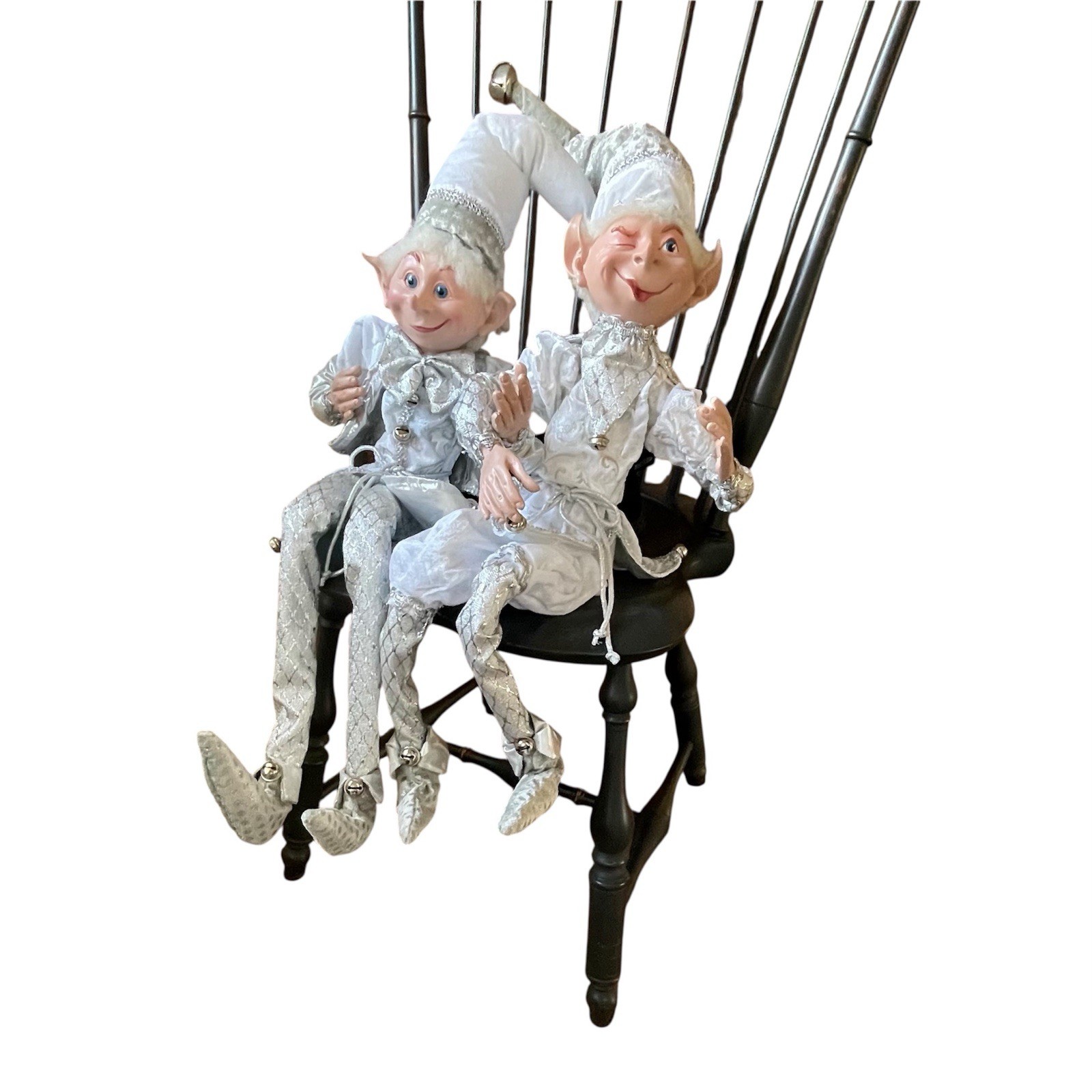 Pair 36″ Robert Stanley Christmas Elves Elf Silver White Winter Winking Posable