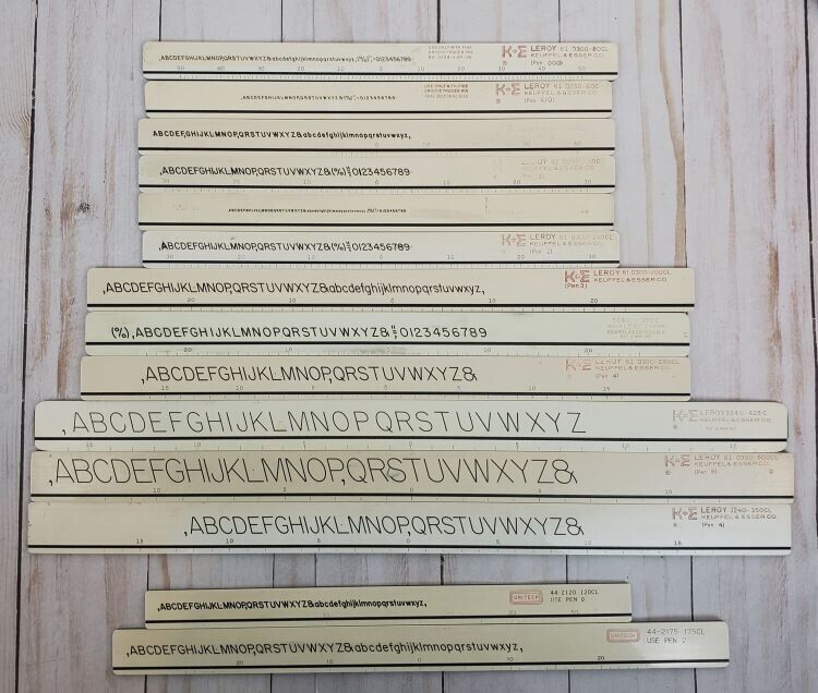 Vintage Keuffel & Esser K&E Leroy Lettering Panels for Drafting Mixed Lot of 14