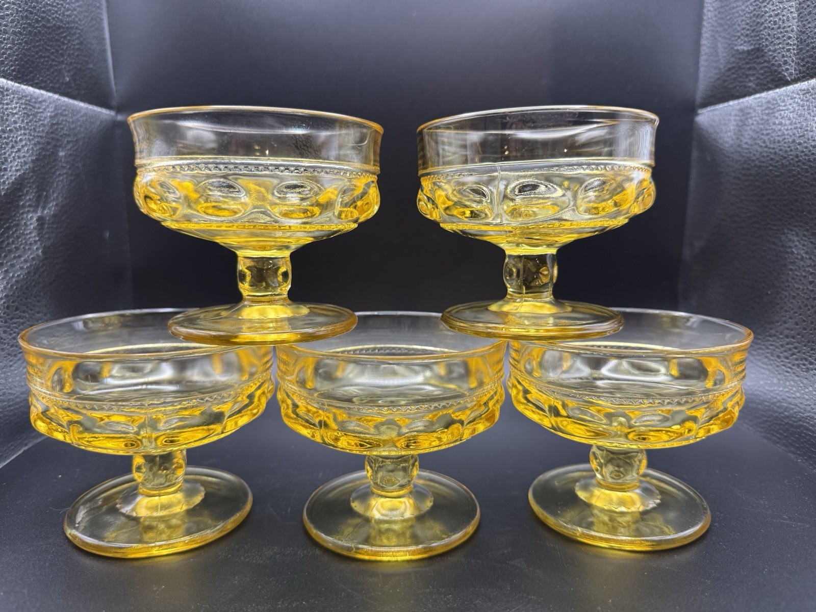 Indiana Glass Kings Crown Gold Thumbprint Pattern Set Of 5