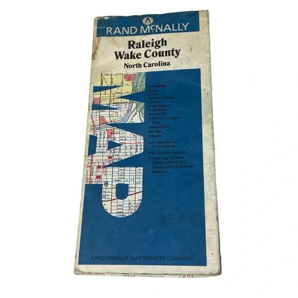 Rand McNally Raleigh Wake County North Carolina Vintage Map 1990