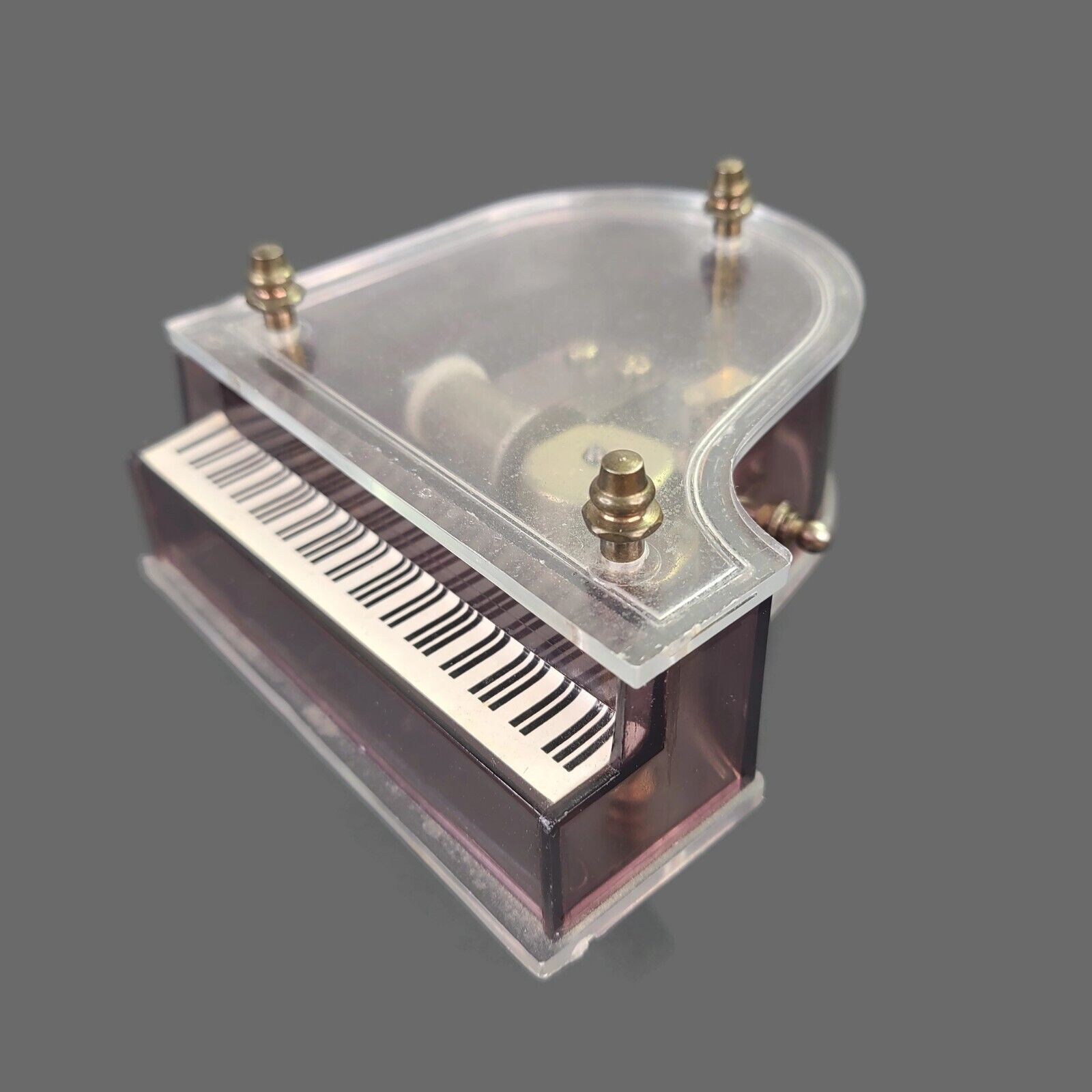 [SEE VIDEO] Vintage Sankyo Wind-Up Music Box Grand Piano See Thru Clear WORKS