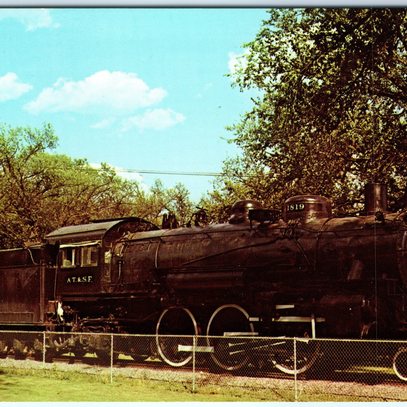 c1970s Lamar, CO ATSF Steam Locomotive No 1819 Train Postcard Atchison Topeka