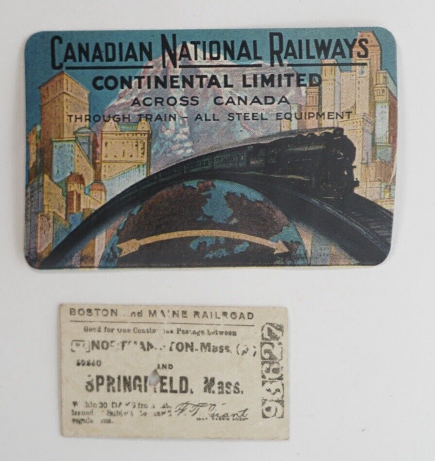Lot 2 Canadian Nat’l Railways Calendar & Boston and Maine Railroad Ticket 1920s