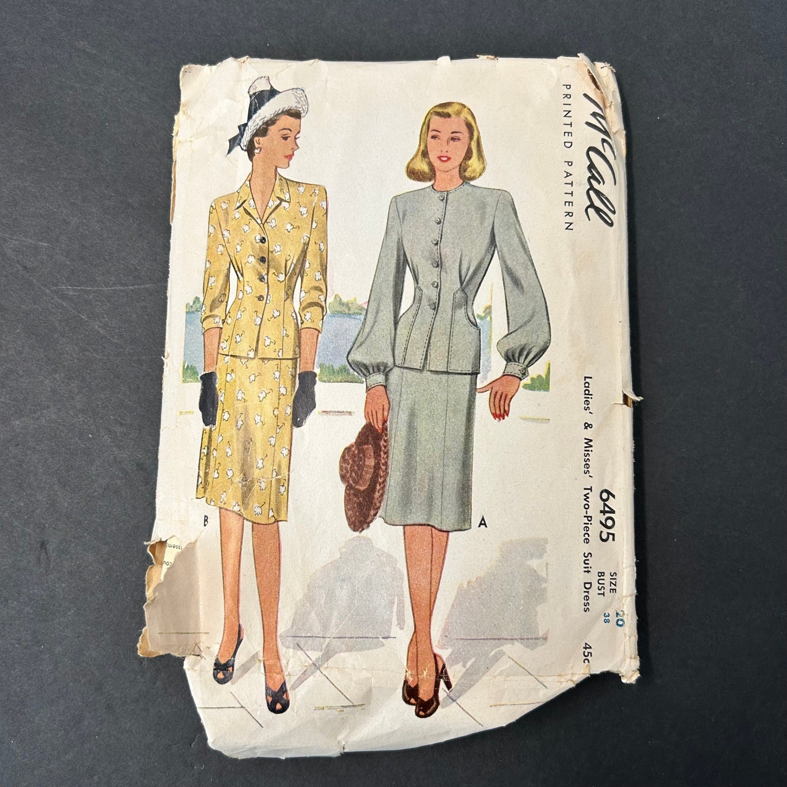 Vintage 40's McCall 6495 Sewing Pattern Women Size 20 Suit Dress