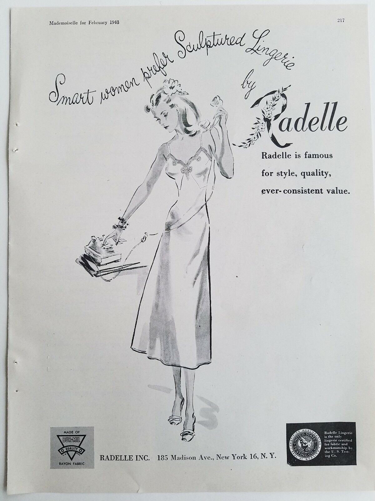 1948 RADELLE women\'s sculptured lingerie slip vintage fashion ad