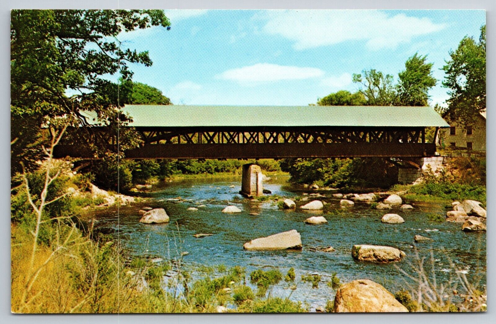 Hopkinton New Hampshire Rowell's Covered Bridge #9 Contoocook River Postcard