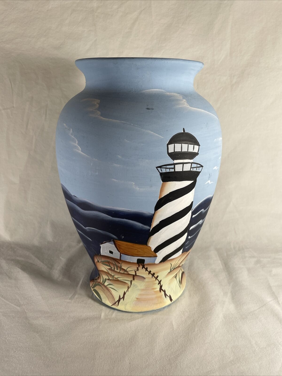 Large Hand Painted Lighthouse Vase