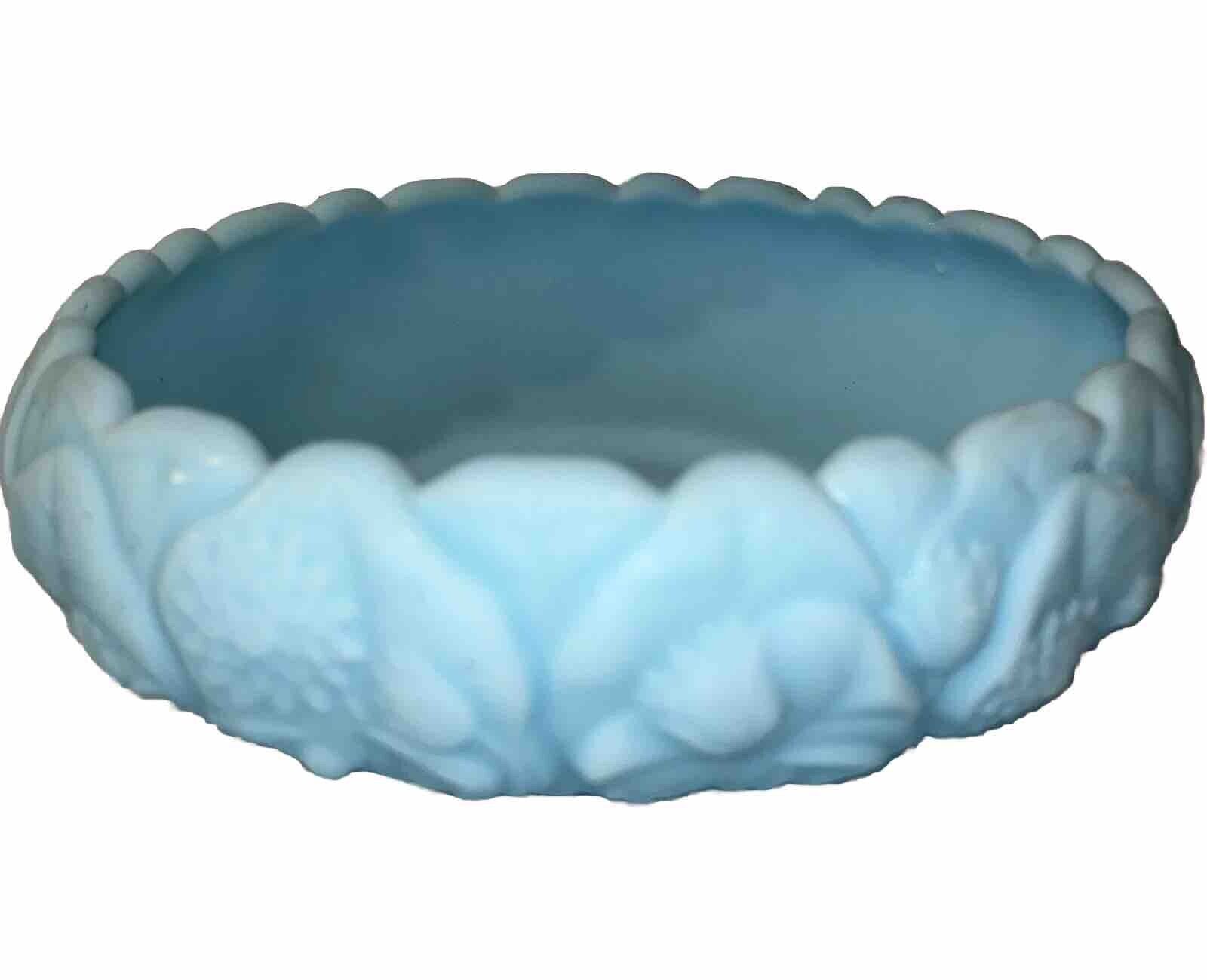 Vintage Fenton Satin Blue 9” Water Lily Console Bowl