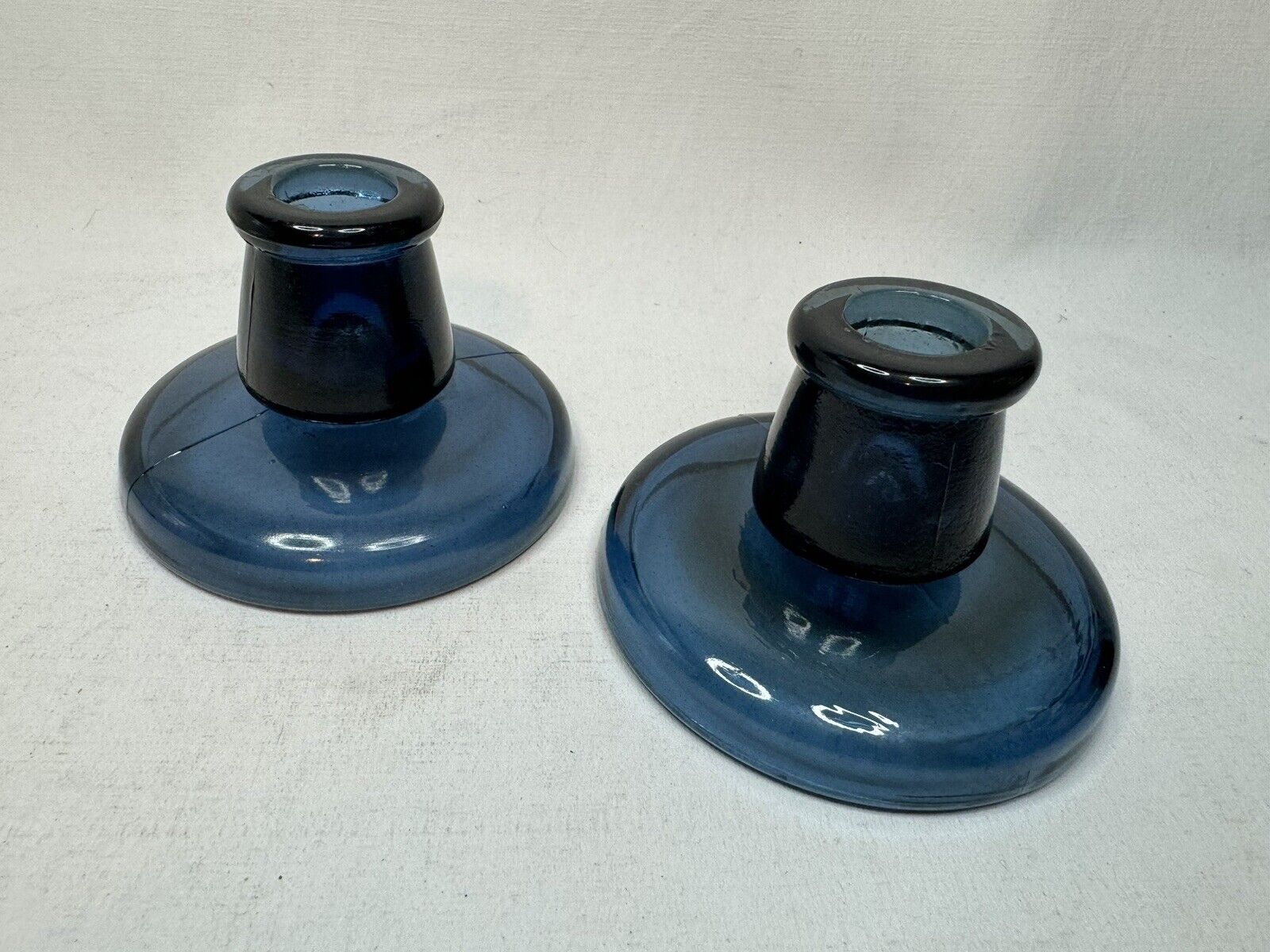 Pair Maria Kariis Glass Cobalt Blue Taper Candle Holders