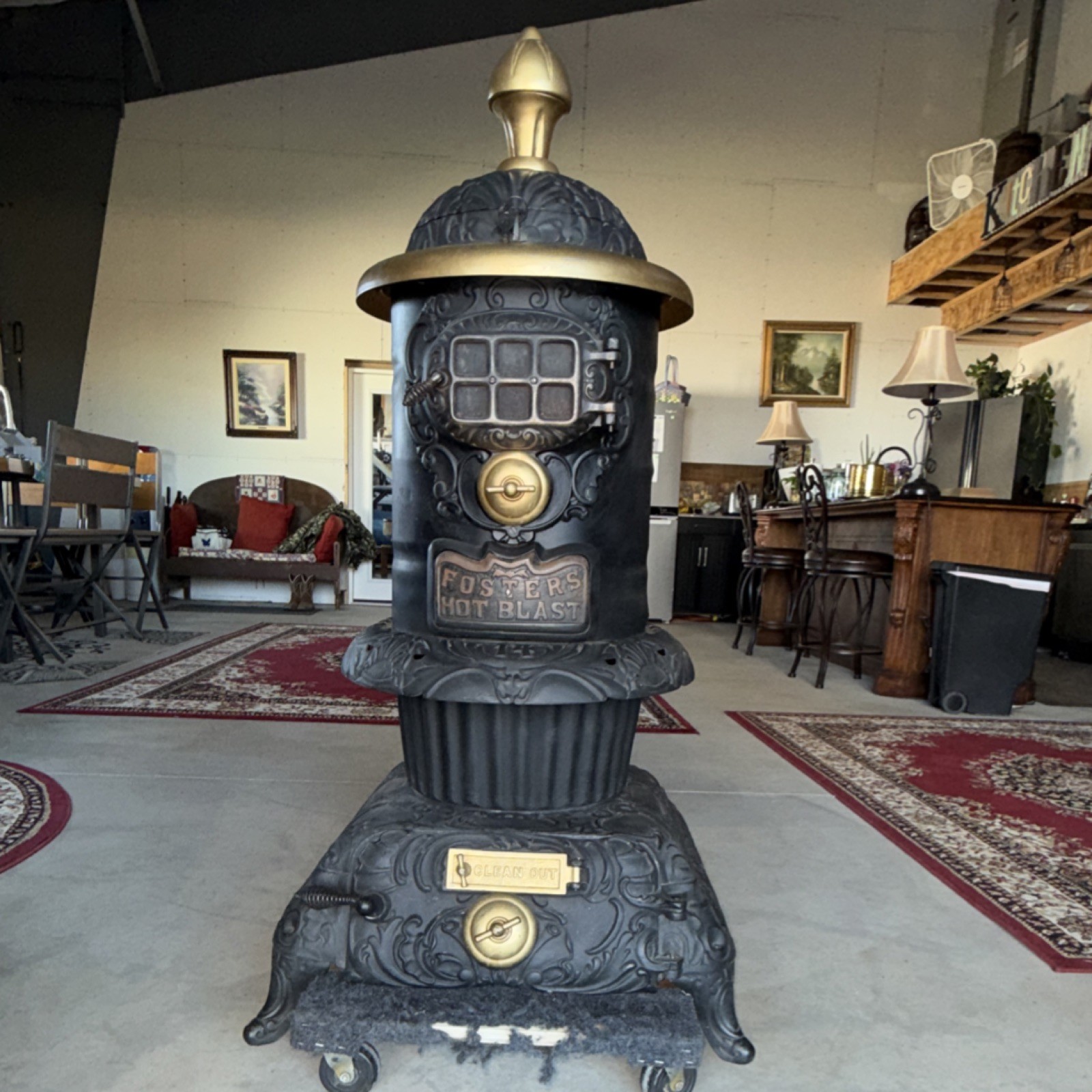 Foster Stove Co. Fosters Hot Blast 14 Antique Cast Iron Coal Stove Black Gold