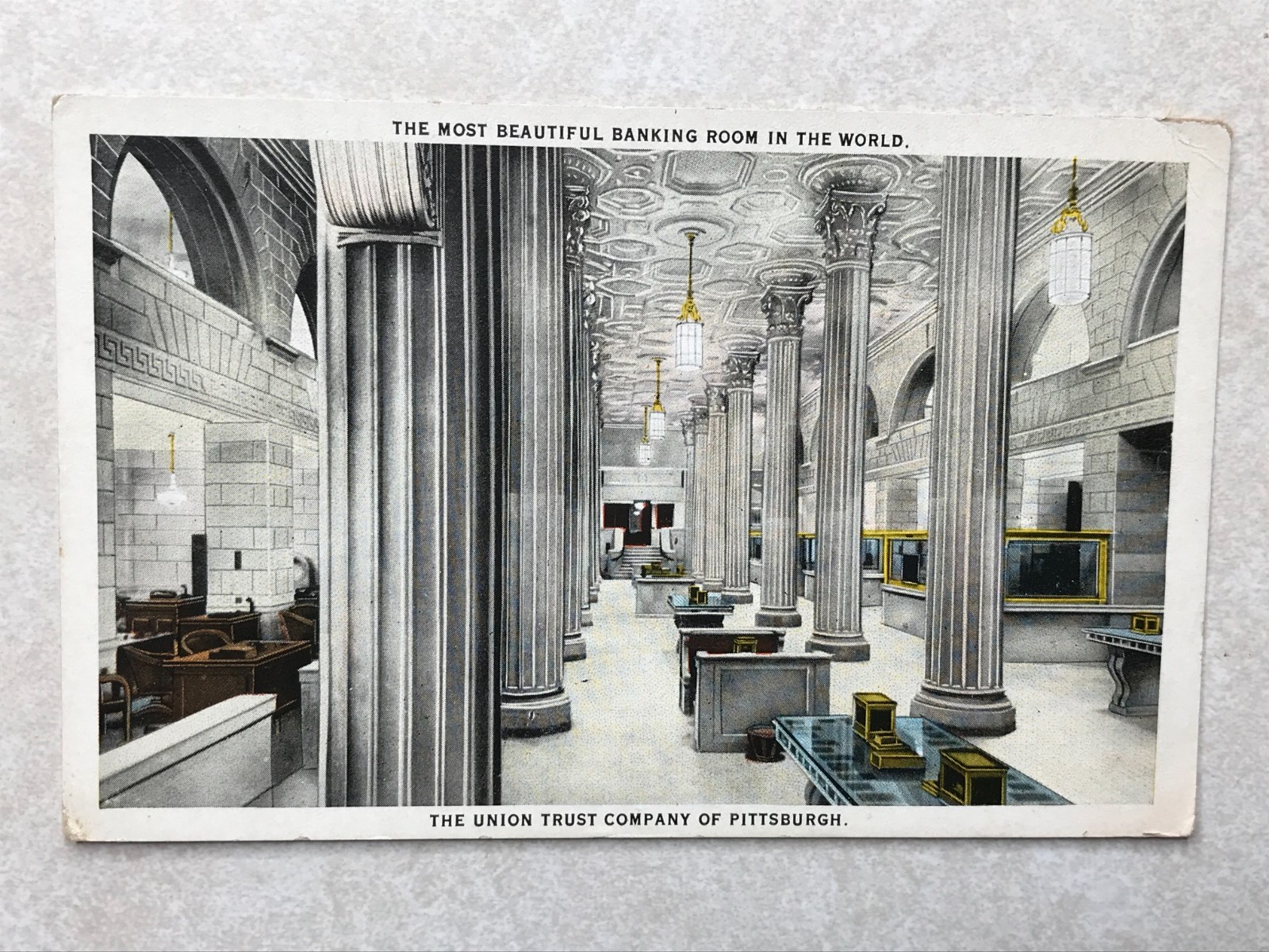 O1253 Vintage Postcard Union Trust Co. of Pittsburgh PA Beautiful Banking Room