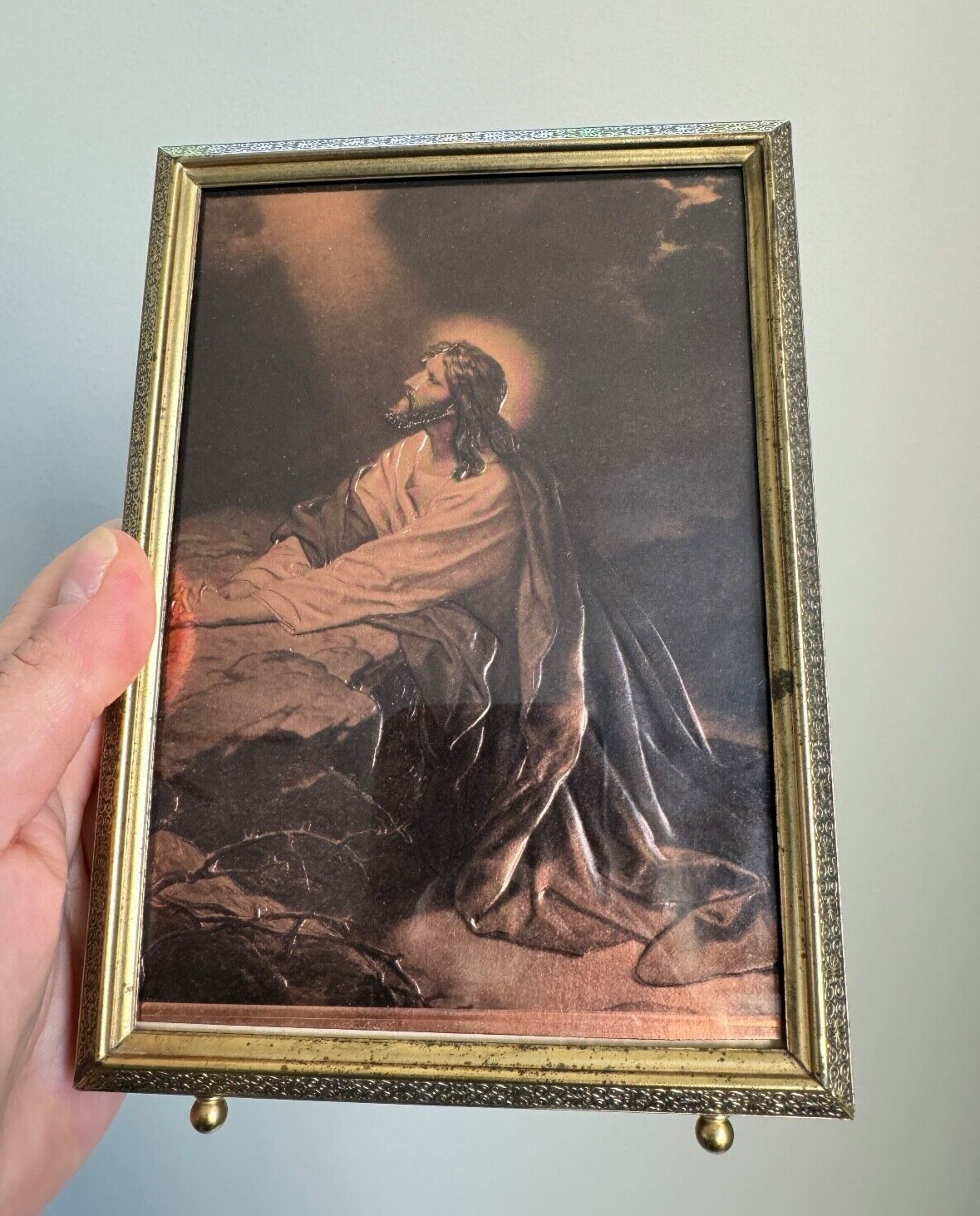 Vintage Jesus Christ Praying Garden Of Gethsemane Framed Print Catholic Art