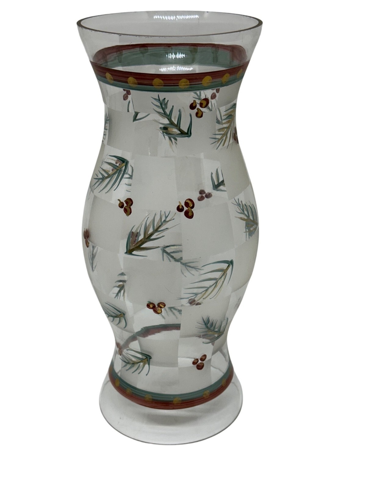 VTG Hand Painted Glass Hurricane Vase Pinecone Candle Holder 12.5