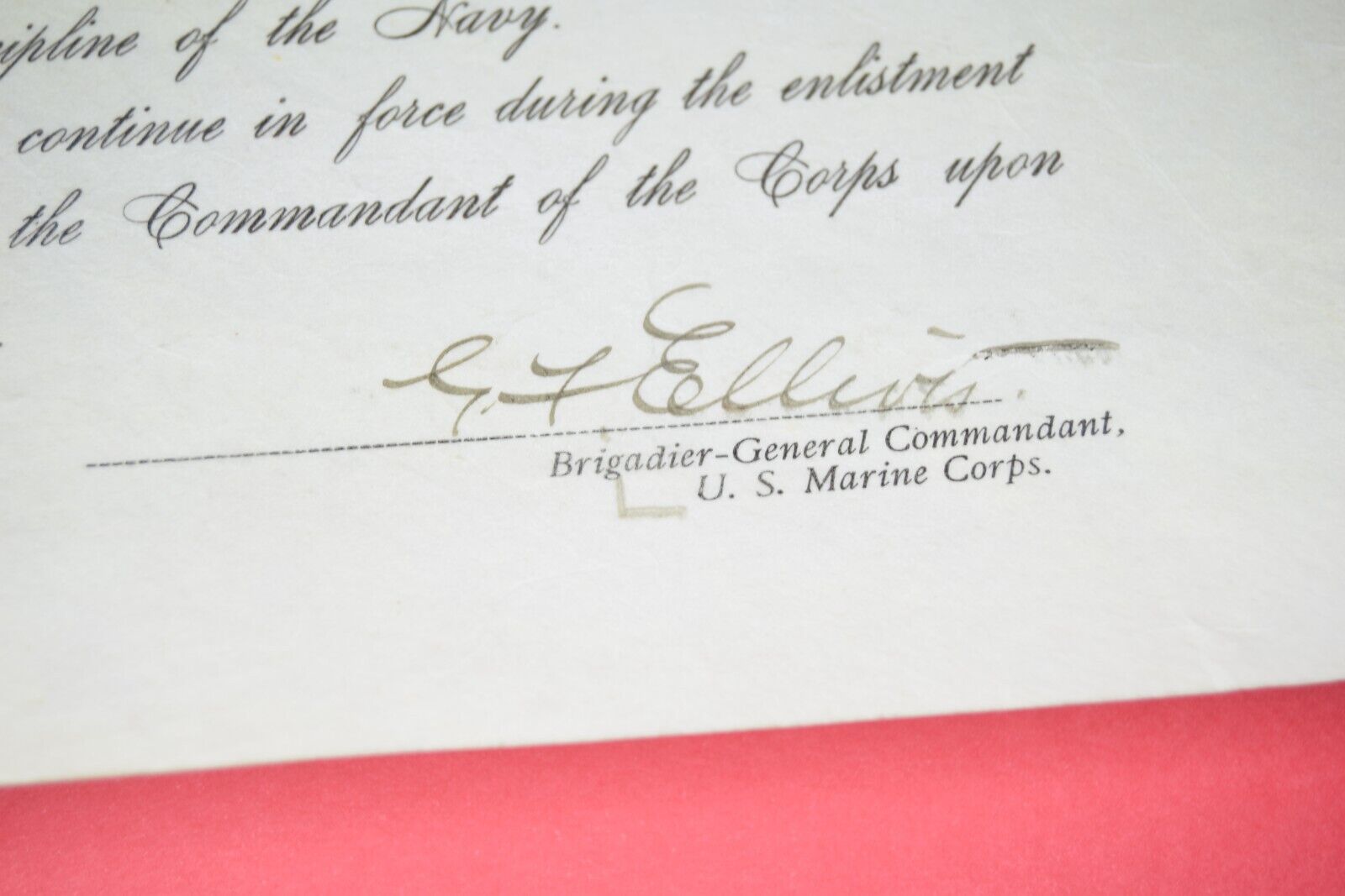 Pre WWI USMC Promotion Warrant signed by Commandant General George F. Elliott