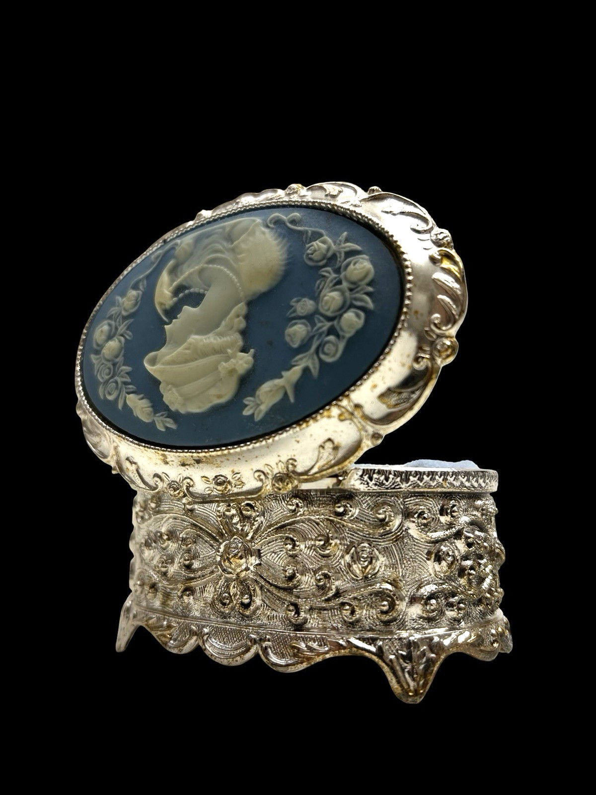 Vintage Sankyo Music Box Blue Cameo TS Stamped