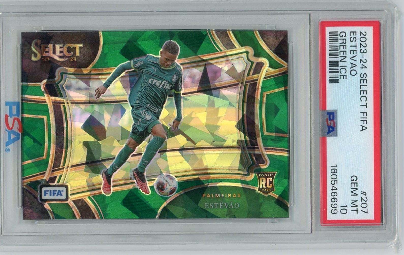 2023-24 Panini Prizm Select FIFA Rookie Green Ice Estevao Palmeiras PSA10 SSP