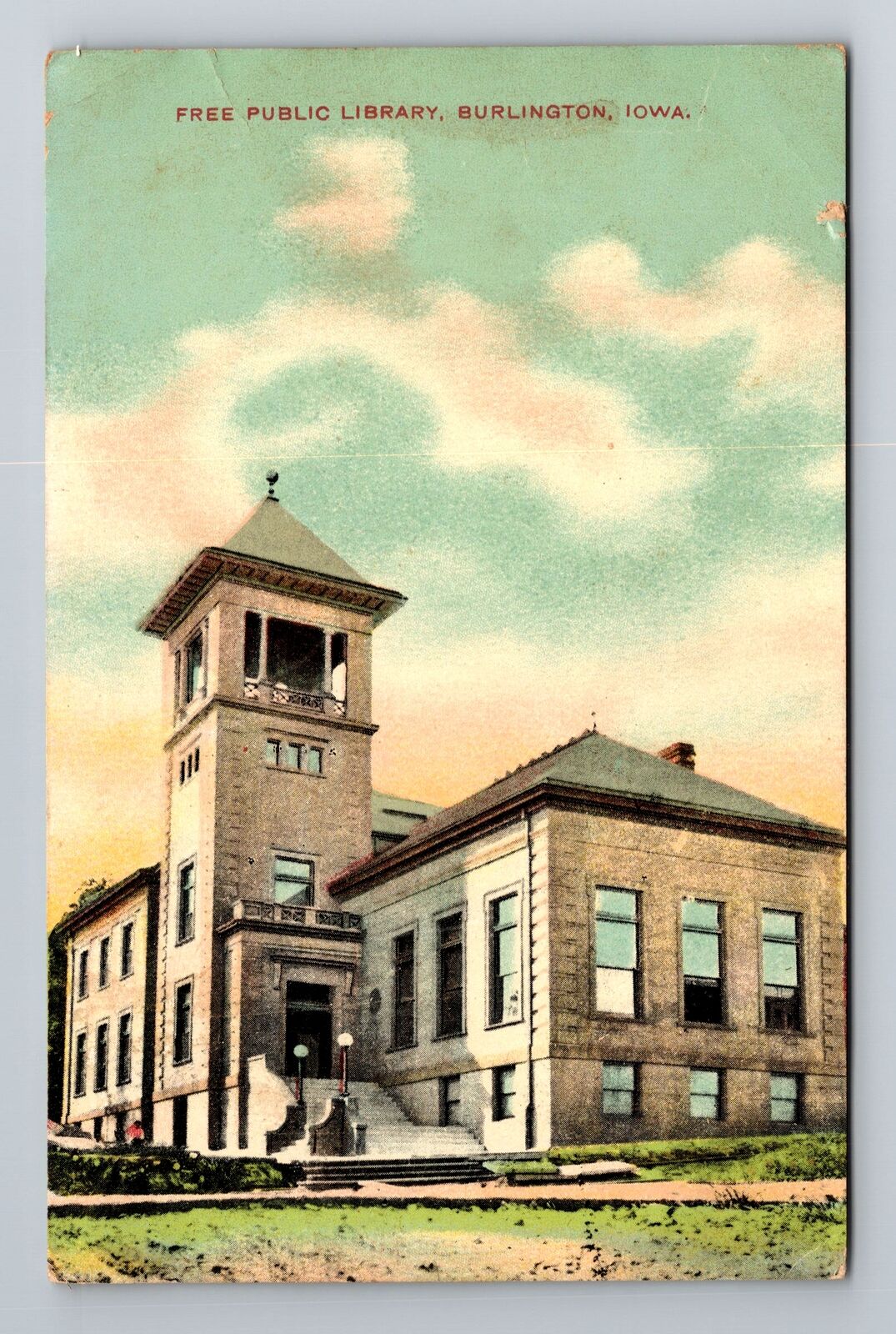 Burlington IA-Iowa, Free Public Library, Antique, Vintage c1911 Postcard